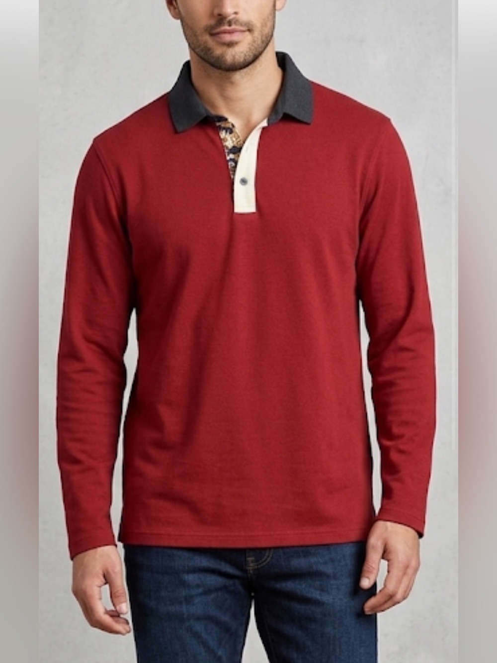 PAUL FREDRICK Burgundy Floral Accent Polo Shirt Men’s Size Large
